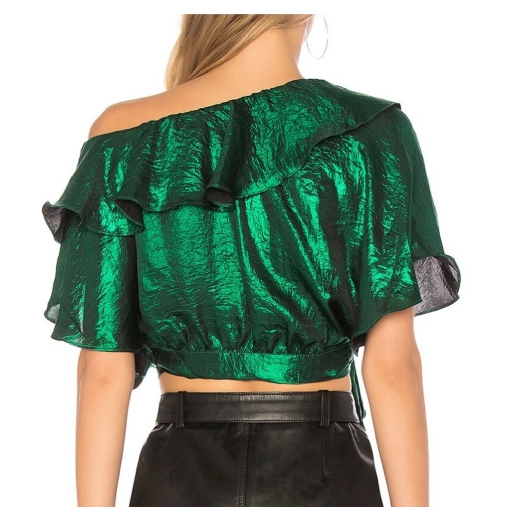House of Harlow 1960 Revolve Azalea Shimmering Green Off-Shoulder Blouse 🟢 - Picture 3 of 8